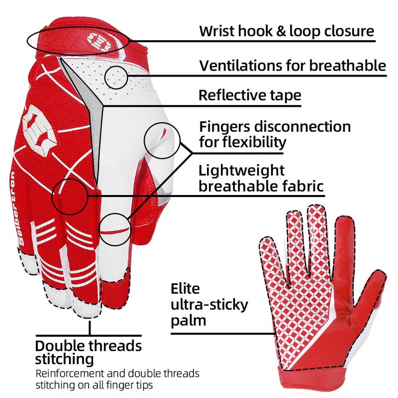 Seibertron Pro 3.0 Elite Ultra-Stick Sports Receiver Glove Football Gloves Youth and Adult (Red, M) - Image 4